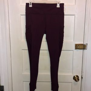 Fabletics Maroon Mesh Pocketed Leggings